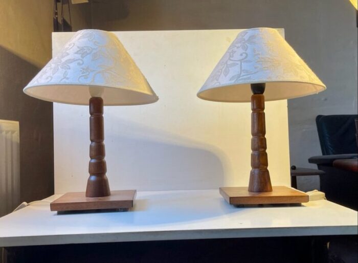 mid century scandinavian table lamps in teak 1960s set of 2 1