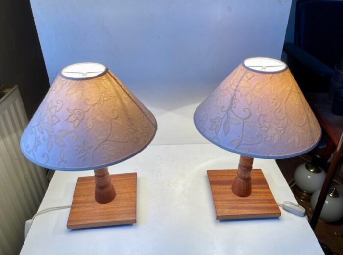 mid century scandinavian table lamps in teak 1960s set of 2 2