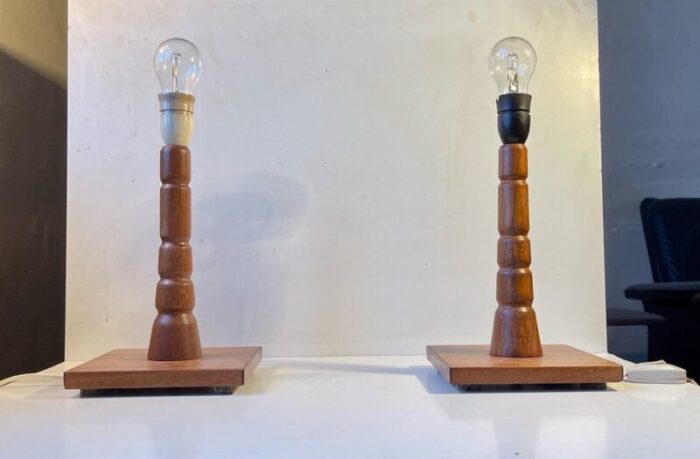 mid century scandinavian table lamps in teak 1960s set of 2 4