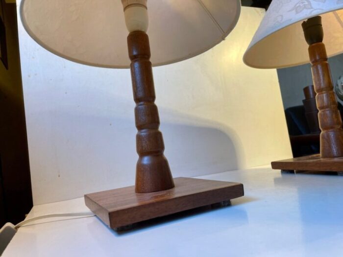 mid century scandinavian table lamps in teak 1960s set of 2 8