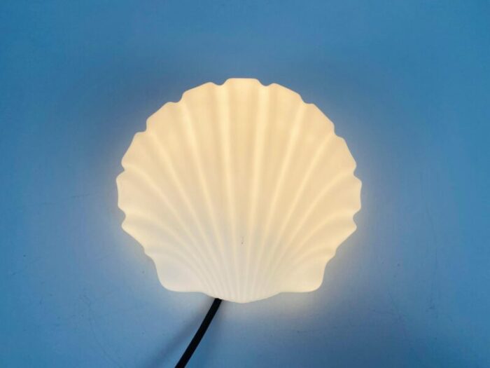 mid century shell wall lamp in opaline glass by glashuette limburg 1960s 5