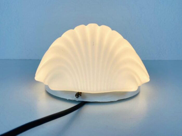 mid century shell wall lamp in opaline glass by glashuette limburg 1960s 7