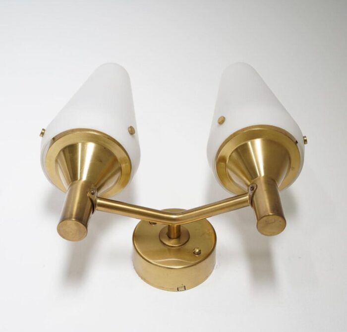 mid century swedish wall lights in brass and glass set of 2 5