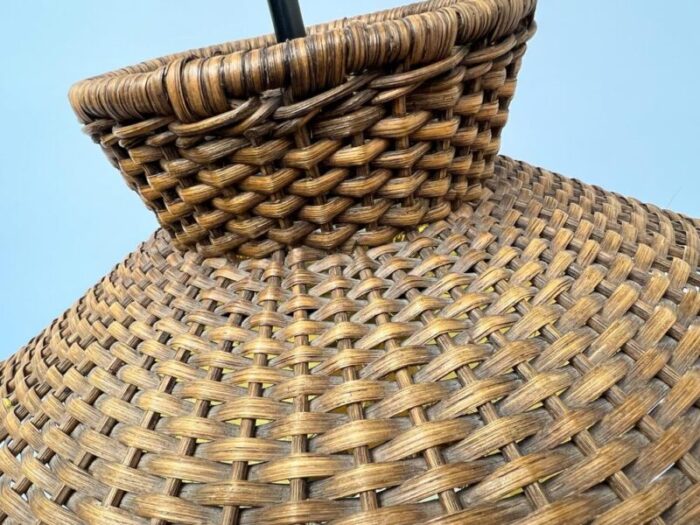 mid century woven rattan wicker pendant lamp germany 1960s 0900