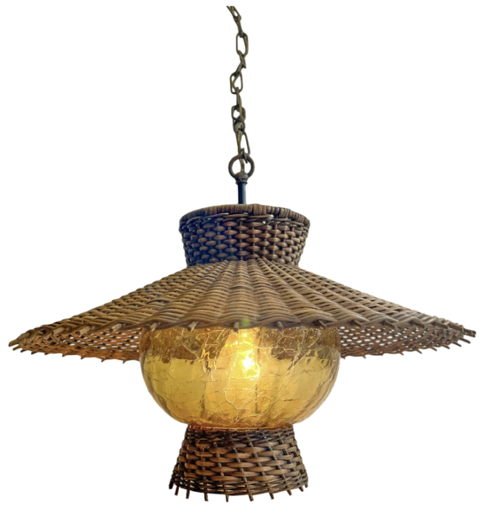 mid century woven rattan wicker pendant lamp germany 1960s 2156