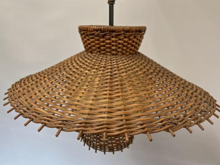 mid century woven rattan wicker pendant lamp germany 1960s 3392