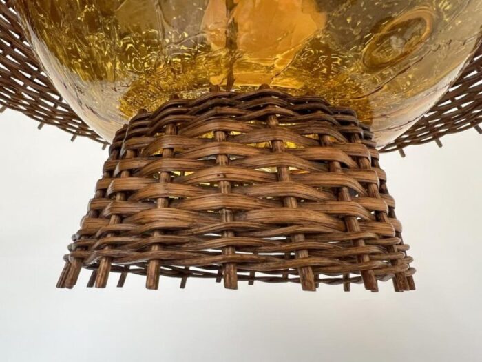 mid century woven rattan wicker pendant lamp germany 1960s 4930