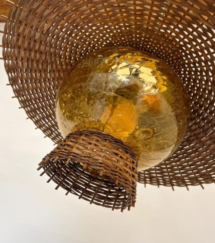 mid century woven rattan wicker pendant lamp germany 1960s 5670