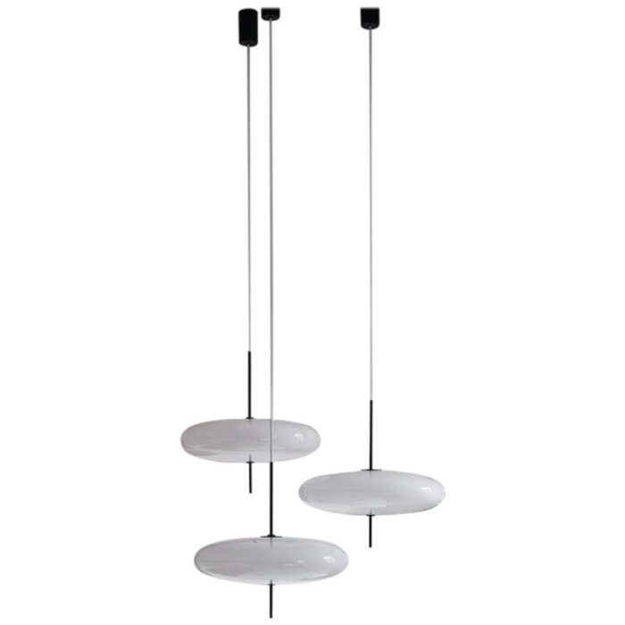 model 2065 ceiling lamp with white diffuser and black hardware by gino sarfatti set of 3 1