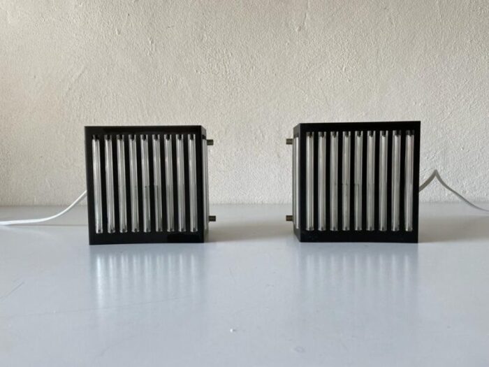 modernist black square metal and glass sconces from ssr germany 1970s 1