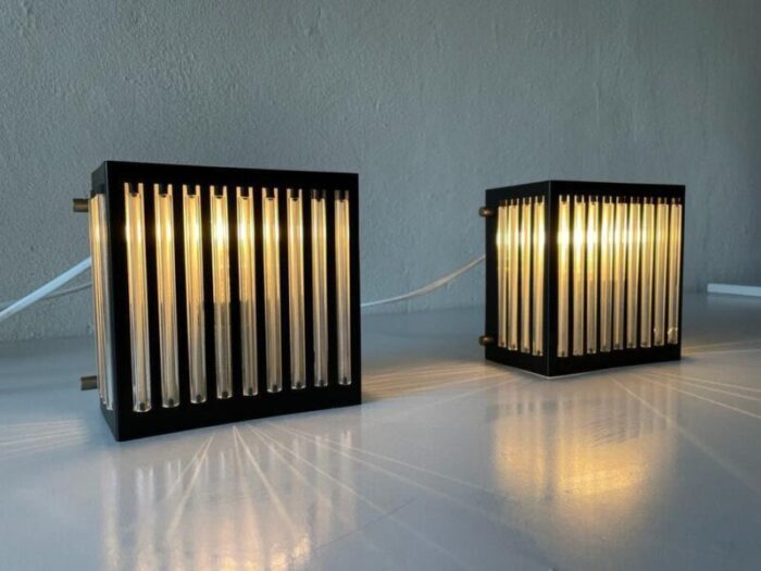 modernist black square metal and glass sconces from ssr germany 1970s 2