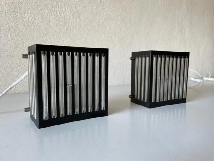 modernist black square metal and glass sconces from ssr germany 1970s 3