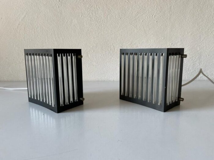 modernist black square metal and glass sconces from ssr germany 1970s 4