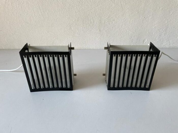 modernist black square metal and glass sconces from ssr germany 1970s 5