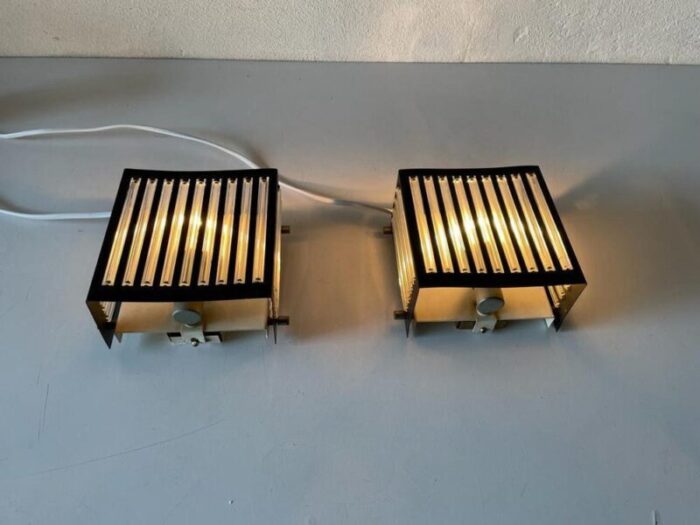 modernist black square metal and glass sconces from ssr germany 1970s 6