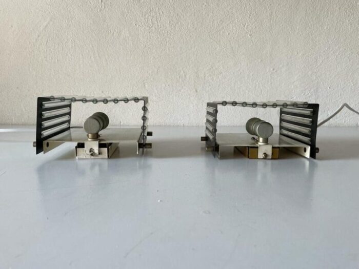 modernist black square metal and glass sconces from ssr germany 1970s 9