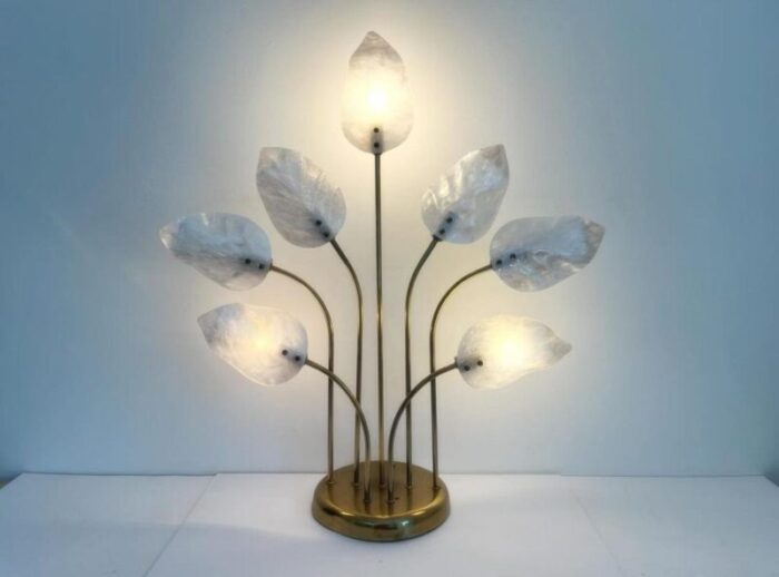 mother of pearl lucite leaves lamp c1970 3046