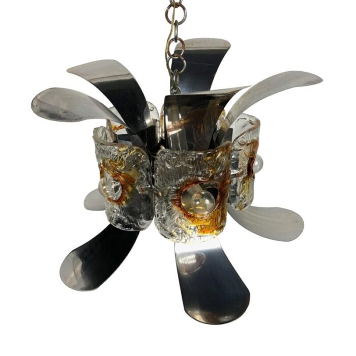 murano glass chrome chandelier pendant from mazzega italy 1970s 4