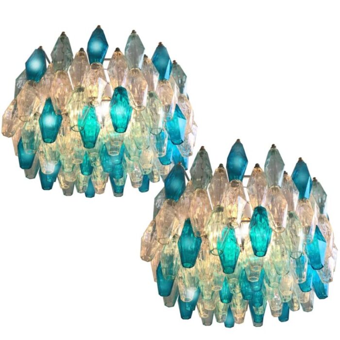 murano glass poliedri colored chandelier in the style of carlo scarpa set of 2 1