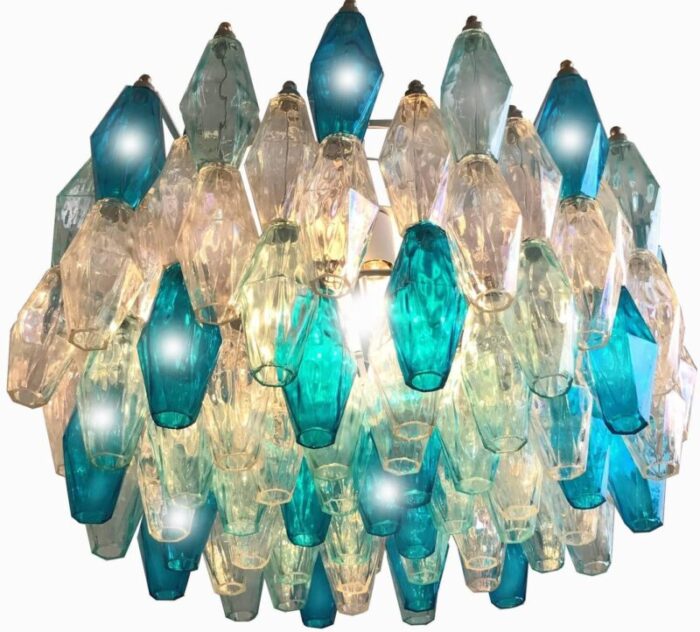 murano glass poliedri colored chandelier in the style of carlo scarpa set of 2 2