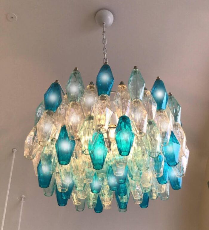 murano glass poliedri colored chandelier in the style of carlo scarpa set of 2 8