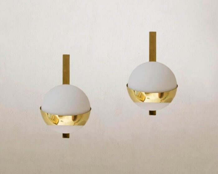 opaline and brass wall lights set of 2 0975