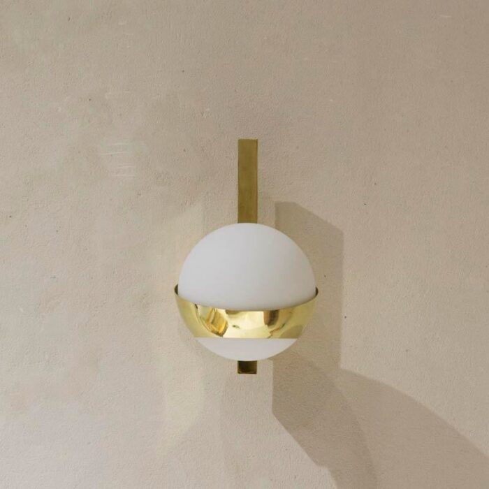 opaline and brass wall lights set of 2 2639