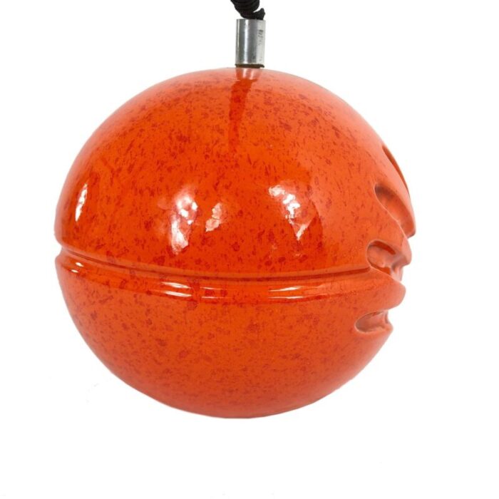 orange ceramic hand imprinted chandelier pendant from il picchio italy 1970s 4