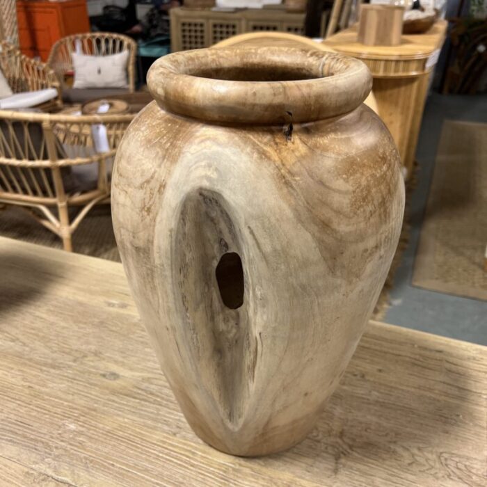 organic modern teak wood vase 9412