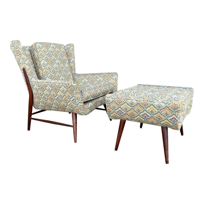 outstanding mid century modern wing back lounge chair and ottoman 1079