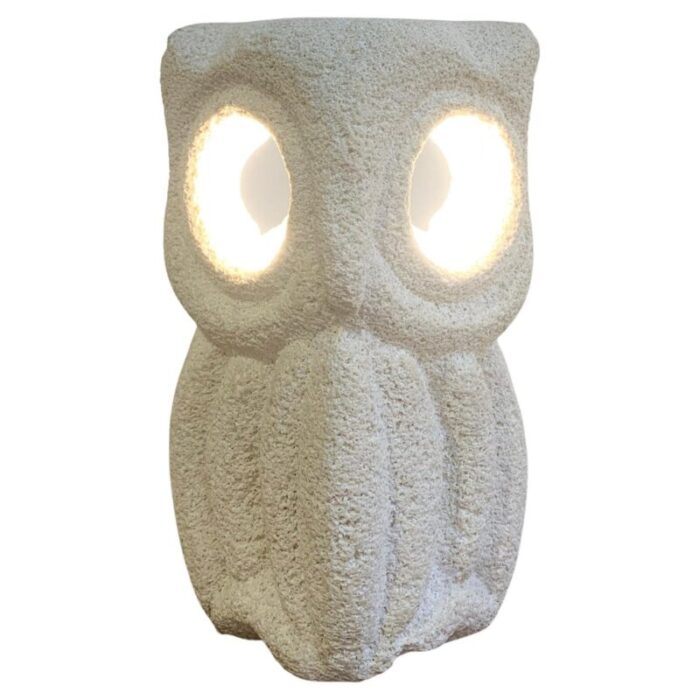 owl desk lamp in limestone by albert tormos france 1970s 1