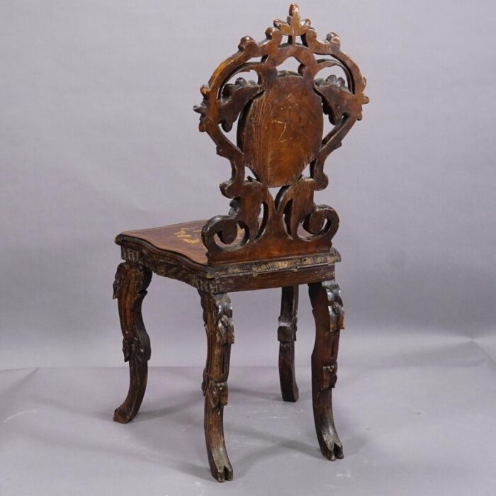 pair nutwood edelweis marquetry chairs swiss brienz 1900 5491