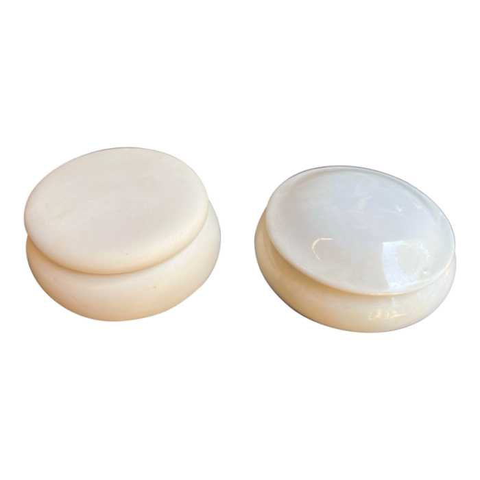 pair of 1970s small pearl white catchall boxes with lids 7977