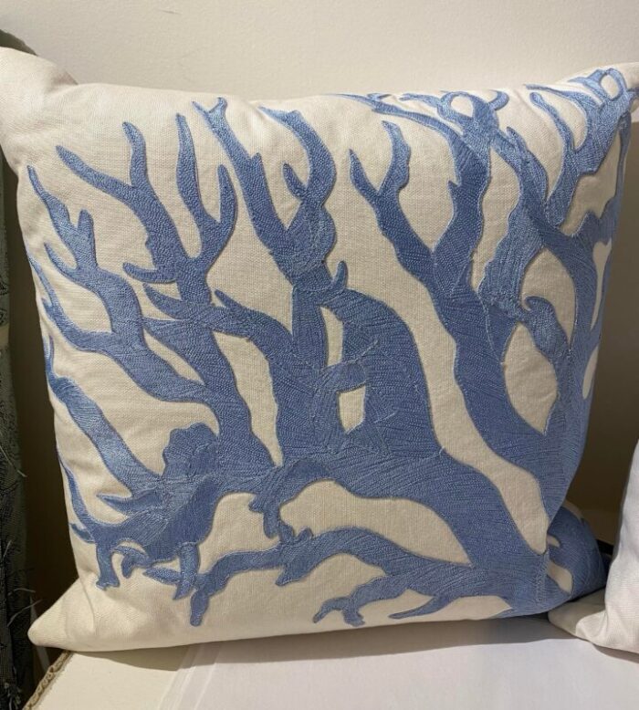 pair of blue coral stitched pillows 8924