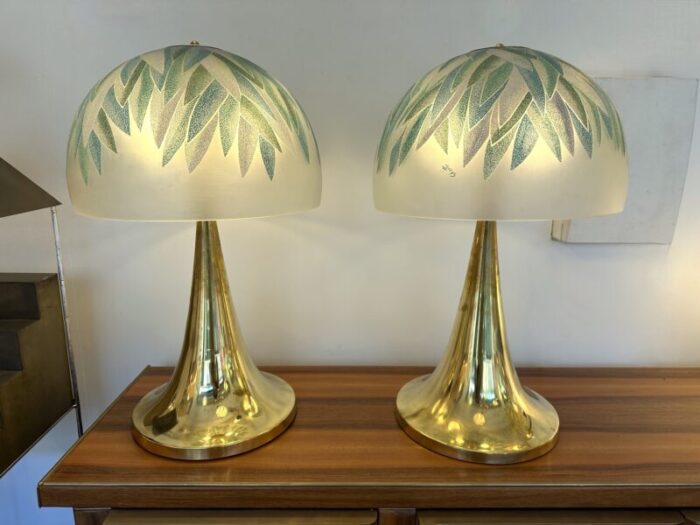 pair of brass and murano glass palm tree shades lamps by ghisetti italy 3973