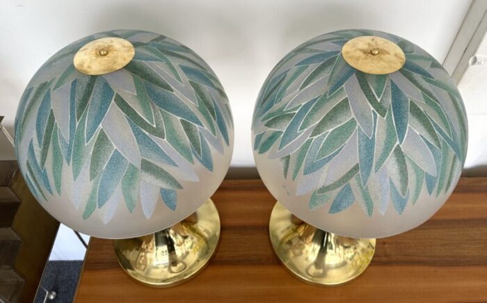 pair of brass and murano glass palm tree shades lamps by ghisetti italy 4742