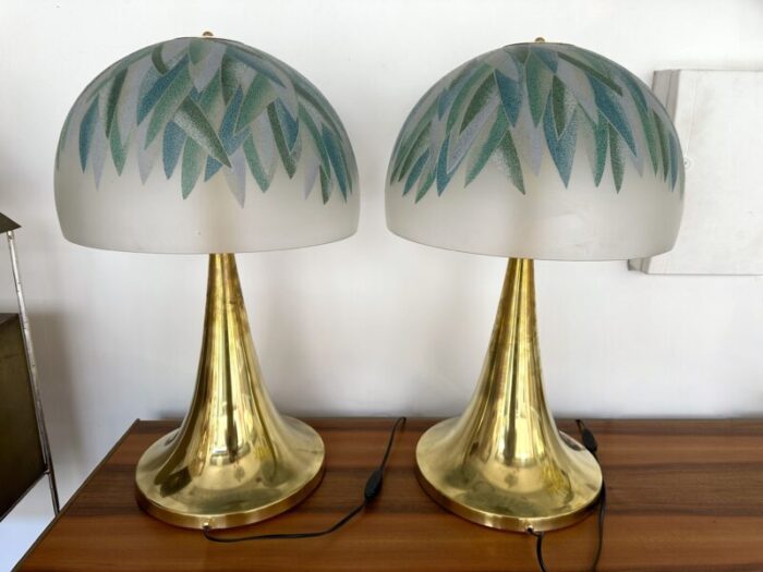 pair of brass and murano glass palm tree shades lamps by ghisetti italy 9574