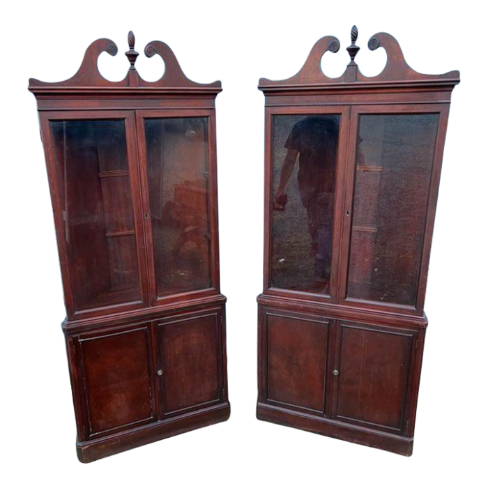 pair of chippendale style mahogany corner cabinets circa 1930s 8843