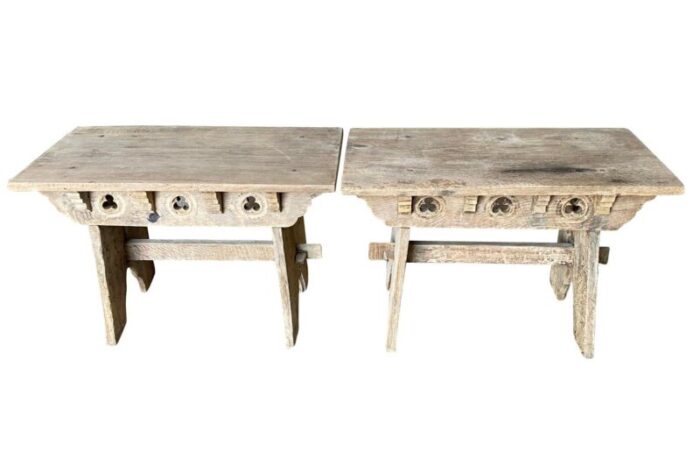 pair of french 19th century rustic low tables benches 2061