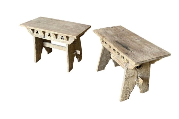 pair of french 19th century rustic low tables benches 7009