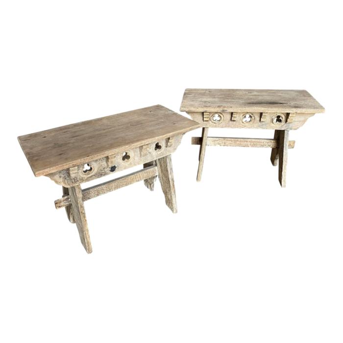 pair of french 19th century rustic low tables benches 9560