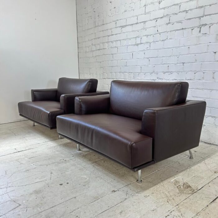 pair of leather italian modern cassina 253 nest lounge chairs by piero lissoni 4272