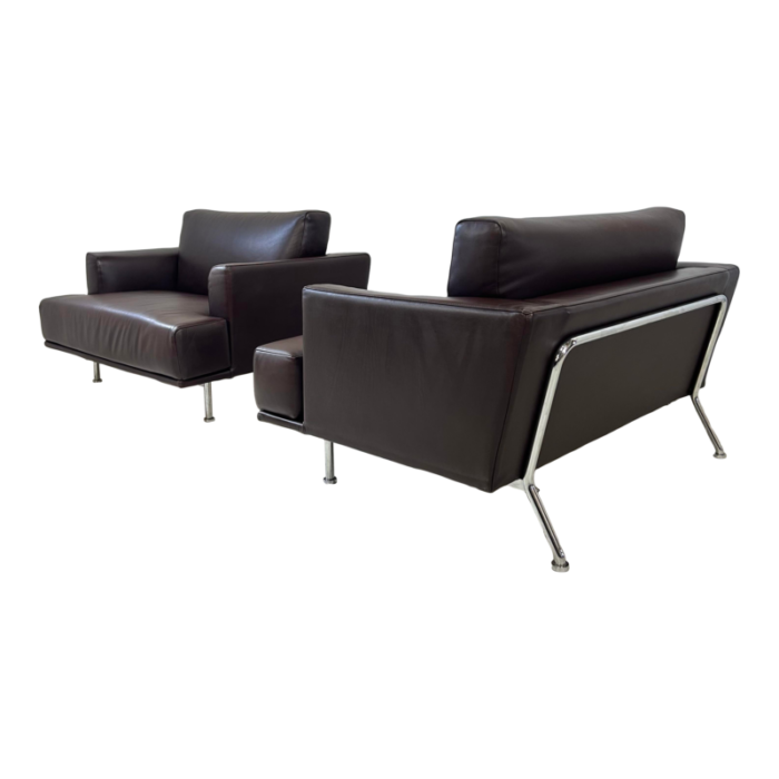 pair of leather italian modern cassina 253 nest lounge chairs by piero lissoni 9012