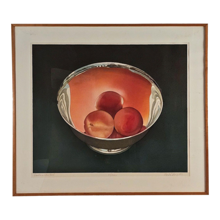 peaches in silver bowl by mark adams usa 1993 8374