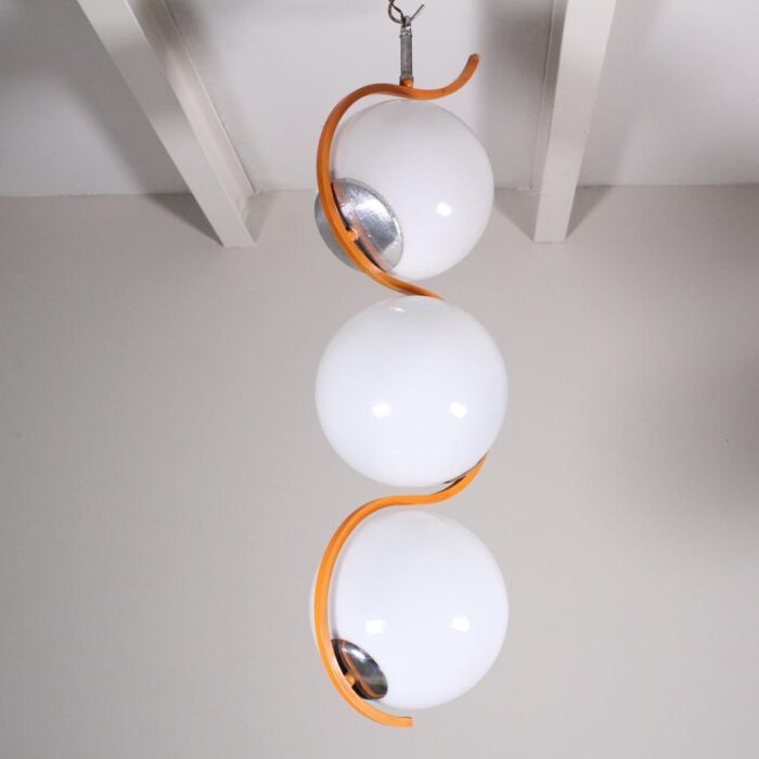 pendant lamp in orange metal and three glass bowls 5226 scaled