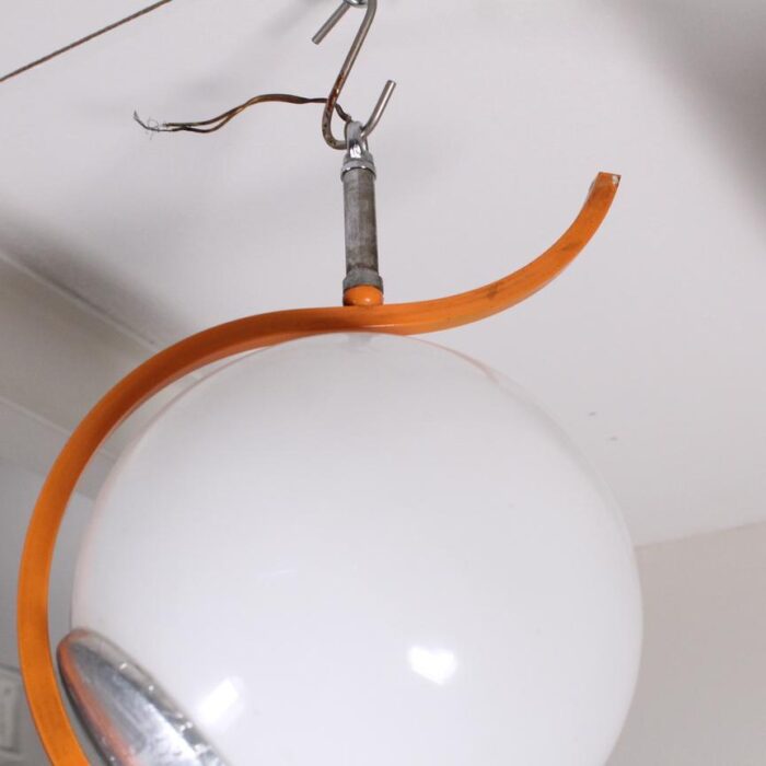 pendant lamp in orange metal and three glass bowls 7812 scaled