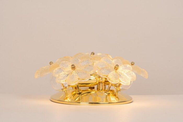 petite german glass flower wall light by ernst palme 1970s 7