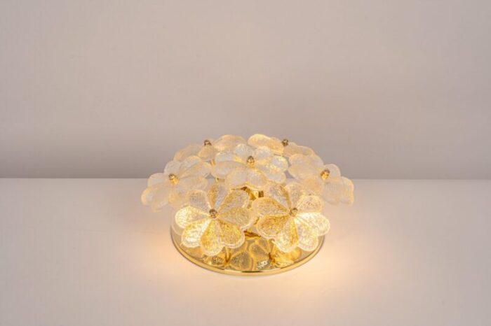 petite german glass flower wall light by ernst palme 1970s 8