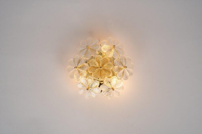 petite german glass flower wall light by ernst palme 1970s 9