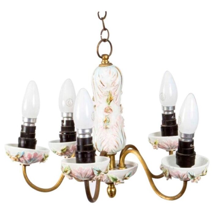 porcelain and brass 4 light chandelier 1